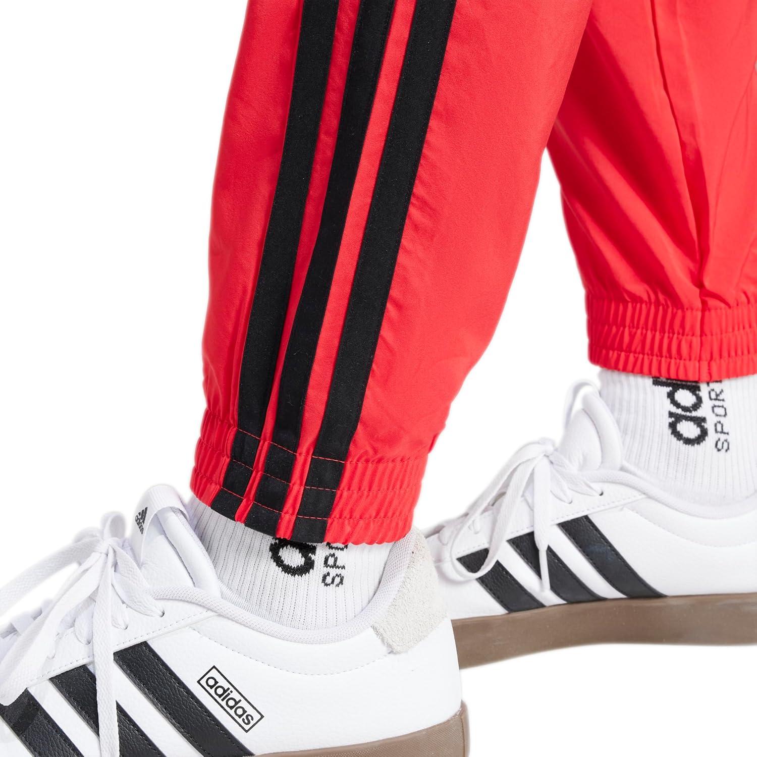 imageadidas Mens Essentials 3Stripes Woven PantsPure RubyBlack