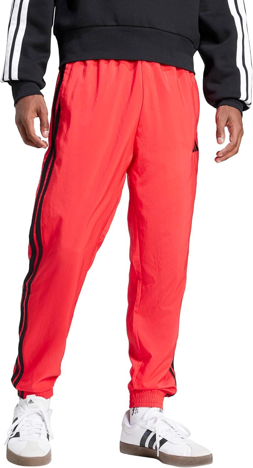 imageadidas Mens Essentials 3Stripes Woven PantsPure RubyBlack