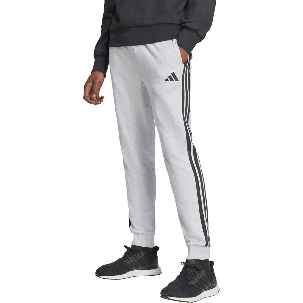 imageadidas Mens Essentials 3Stripes French Terry PantsLight Grey HeatherBlack