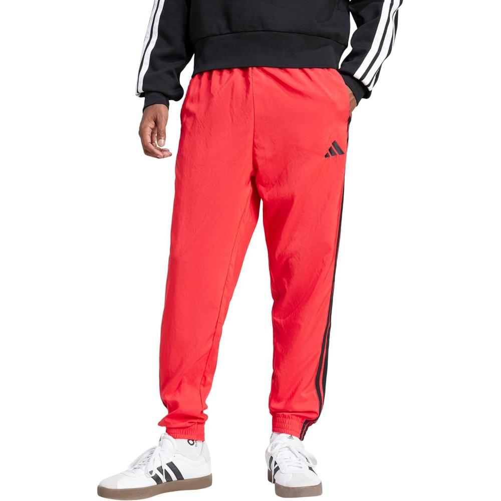 imageadidas Mens Essentials 3Stripes Woven PantsPure RubyBlack