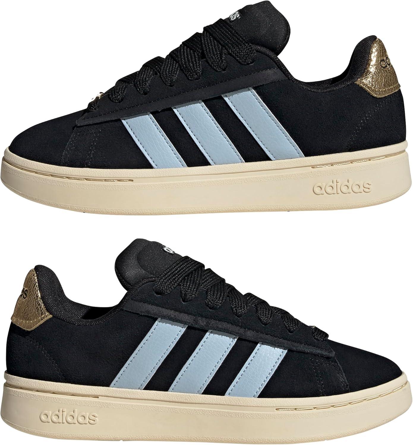 imageadidas Womens Grand Court Alpha 00s SneakersCore BlackWonder BlueGold Metallic