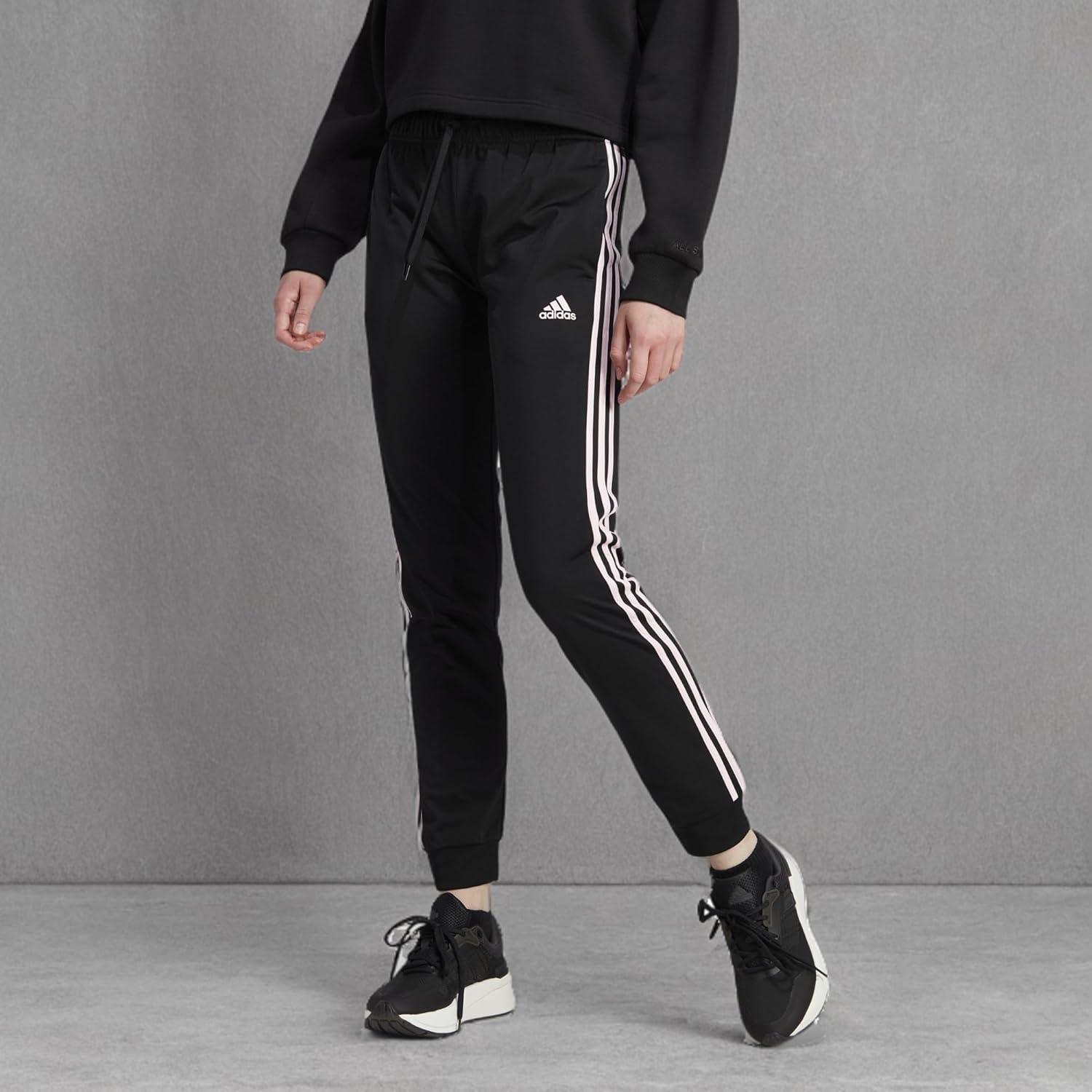 imageadidas Womens Essentials Warmup 3Stripes Slim Tapered Track PantsBlackClear Pink