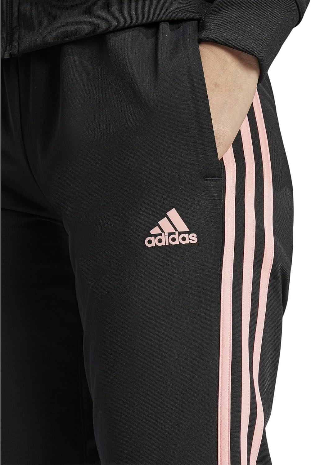imageadidas Womens Essentials Warmup 3Stripes Slim Tapered Track PantsBlackSemi Pink Spark