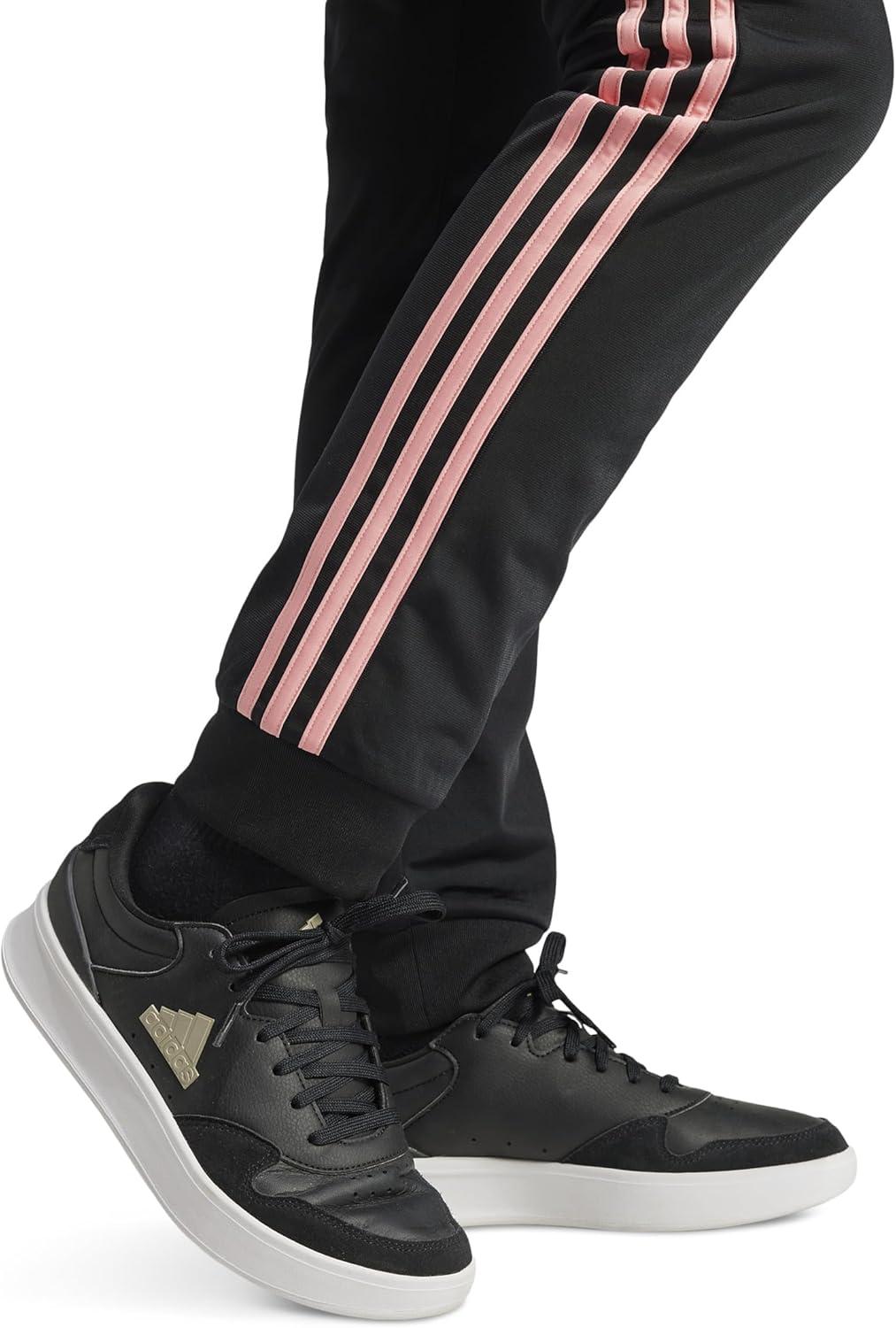 imageadidas Womens Essentials Warmup 3Stripes Slim Tapered Track PantsBlackSemi Pink Spark