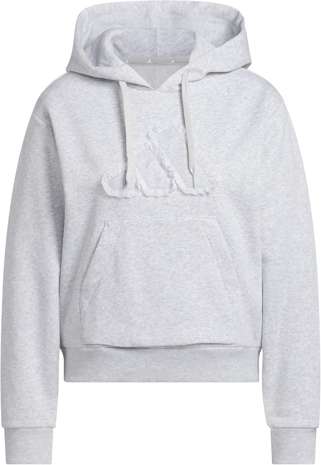 imageadidas Womens Seasonal Essentials Ruffled Big Logo Graphic HoodieLight Grey Heather