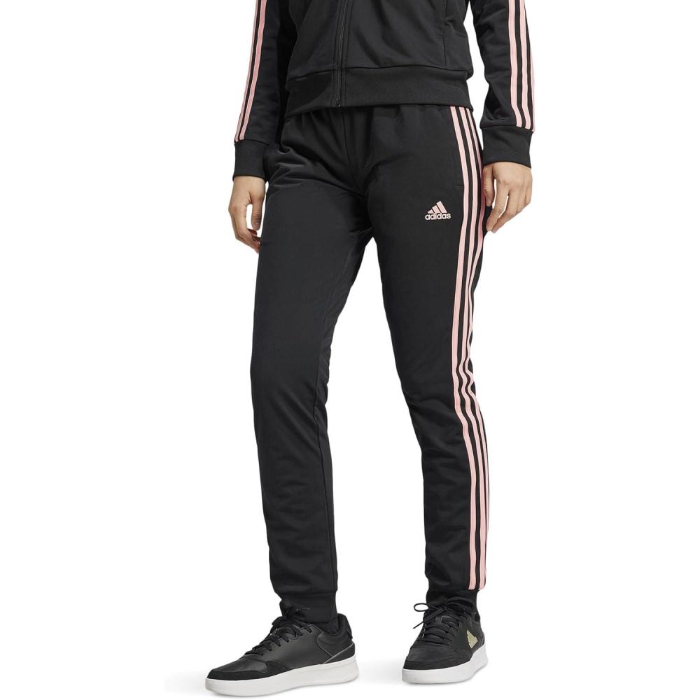 imageadidas Womens Essentials Warmup 3Stripes Slim Tapered Track PantsBlackSemi Pink Spark