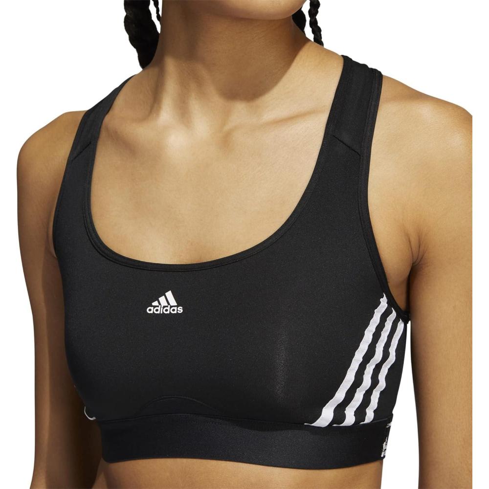 imageadidas Womens Training Medium Support 3 Stripes BraBlack  White