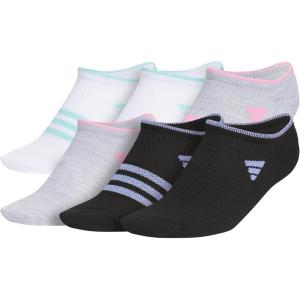 imageadidas Unisex Kids No Show Socks for Boys and Girls Youth 6Pack Superlite Breathable and Lightweight Below AnkleWhiteShiny Energy AquaShiny Bliss PinkGirls30