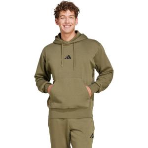 imageadidas Mens Essentials Feel Cozy Fleece Hoodie SweatshirtOlive StrataBlack