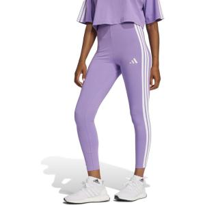 imageadidas Womens Essentials 3Stripes Cotton LeggingsViolet FusionWhite