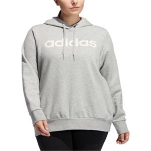 imageadidas womens Essentials Linear Fleece HoodieMedium Grey HeatherPink Tint