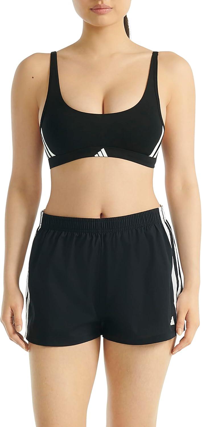 imageAdidas Womens 3 Stripes Active Essentials Cotton Scoop Bralette with Removable CookiesBlack