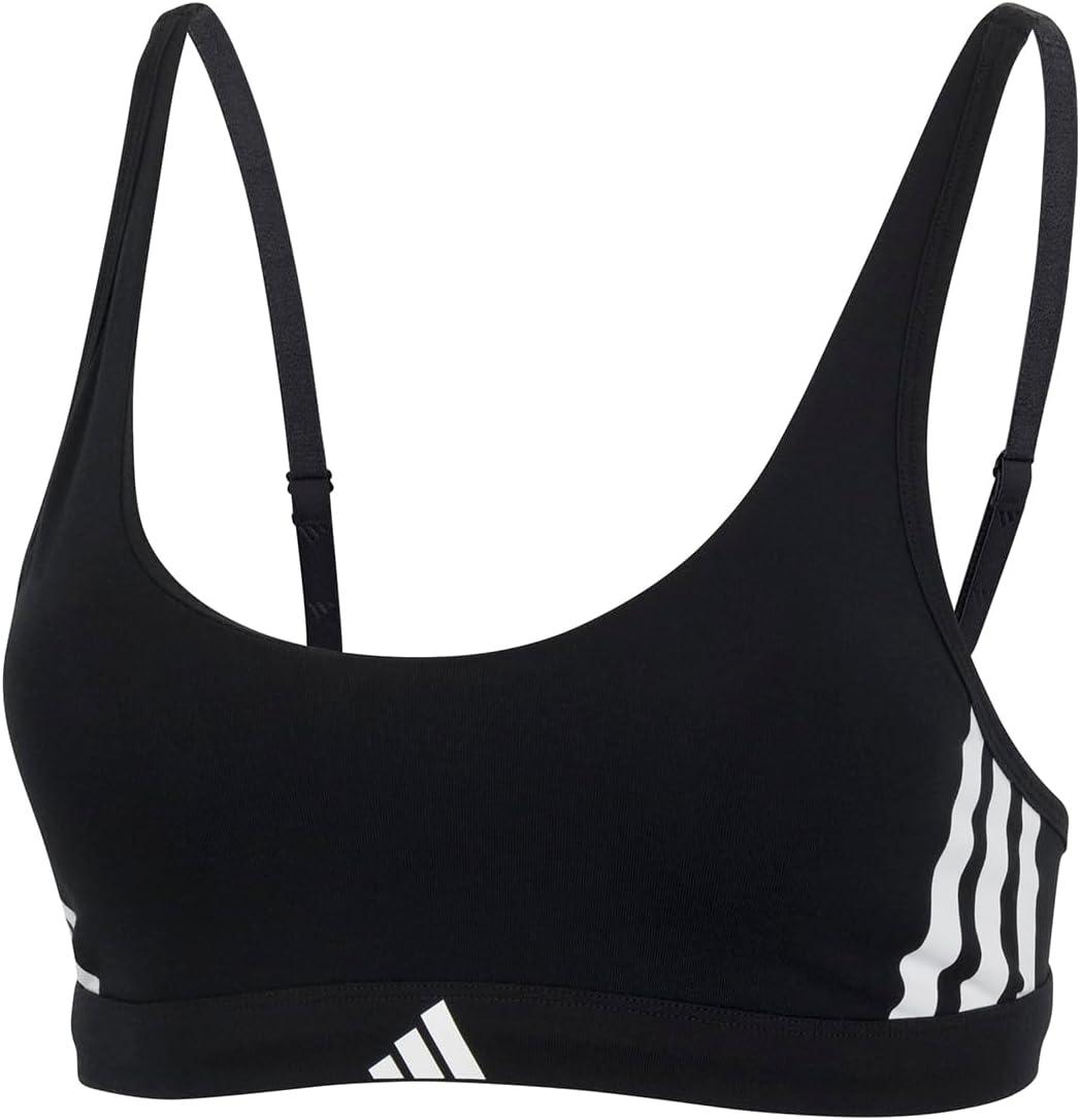 imageAdidas Womens 3 Stripes Active Essentials Cotton Scoop Bralette with Removable CookiesBlack