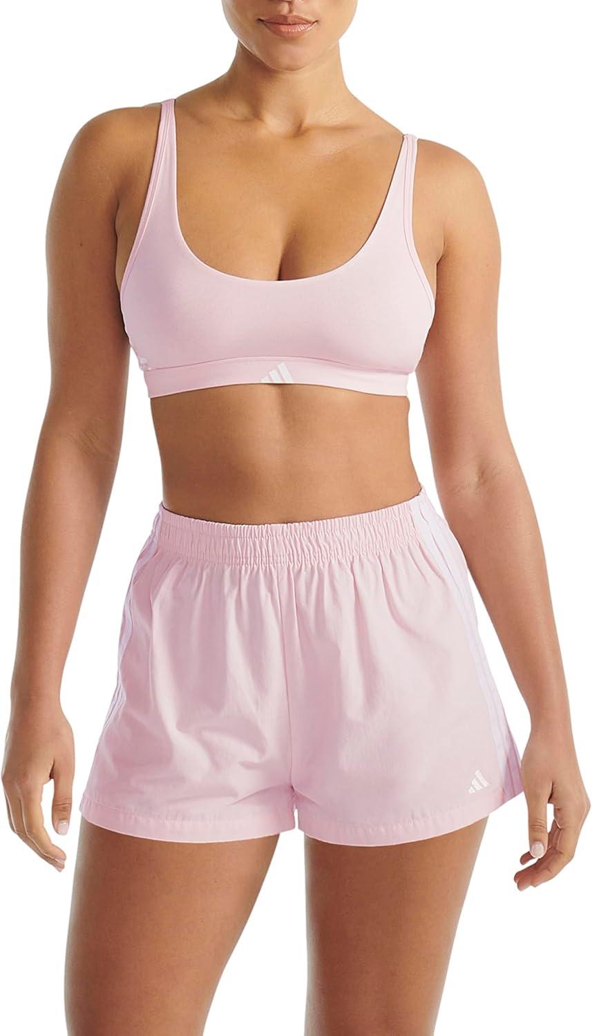 imageAdidas Womens 3 Stripes Active Essentials Cotton Scoop Bralette with Removable CookiesClear Pink