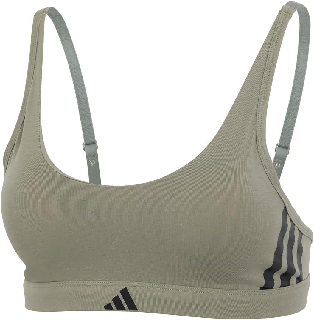 imageAdidas Womens 3 Stripes Active Essentials Cotton Scoop Bralette with Removable CookiesSilver Pebble