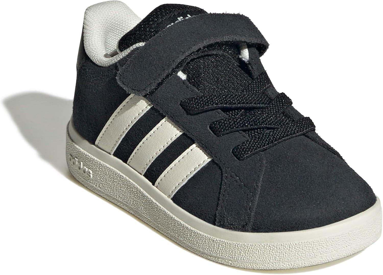 imageadidas BabyBoys Grand Court 20 Elastic Lace ampamp Strap SneakerBlackOff WhiteWhite