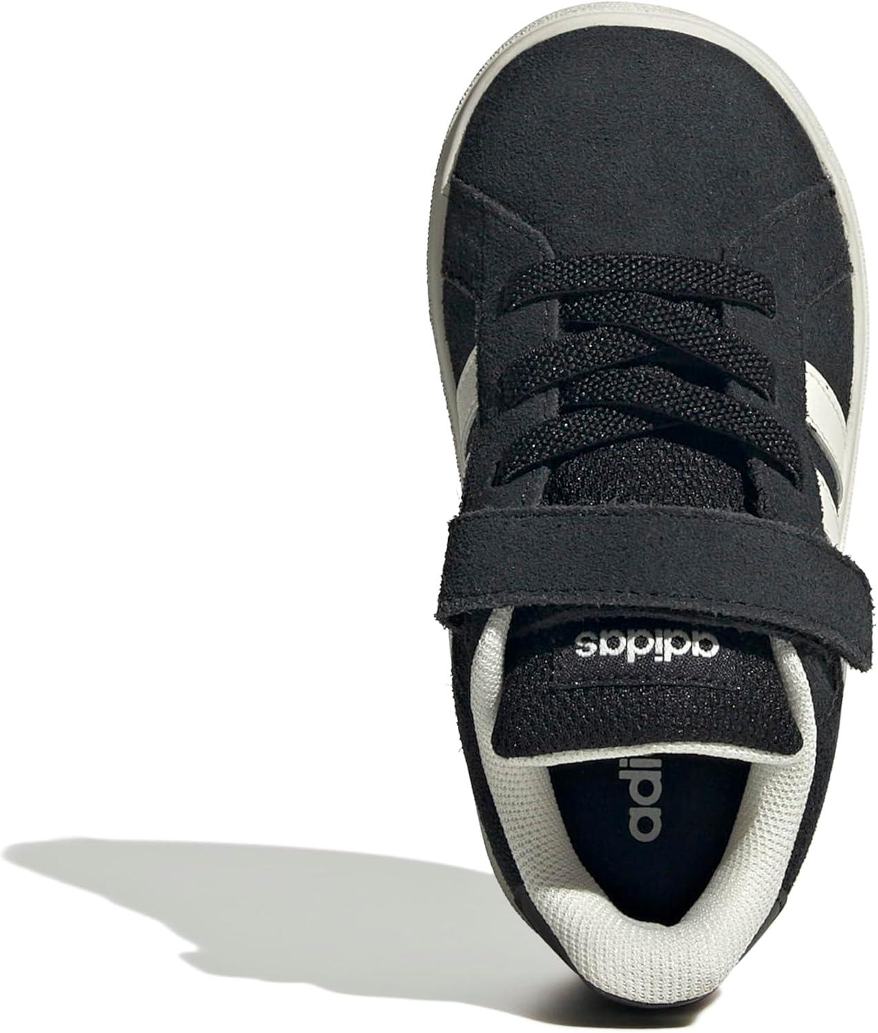 imageadidas BabyBoys Grand Court 20 Elastic Lace ampamp Strap SneakerBlackOff WhiteWhite