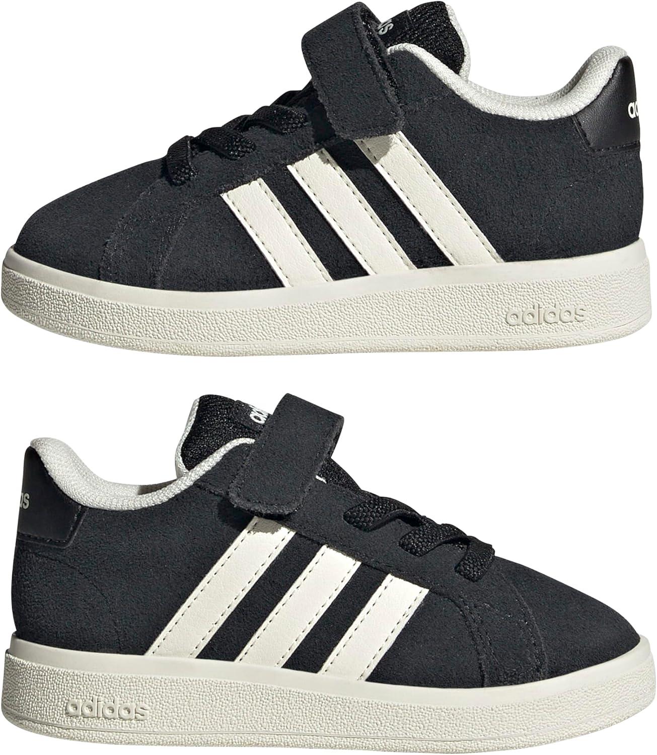 imageadidas BabyBoys Grand Court 20 Elastic Lace ampamp Strap SneakerBlackOff WhiteWhite