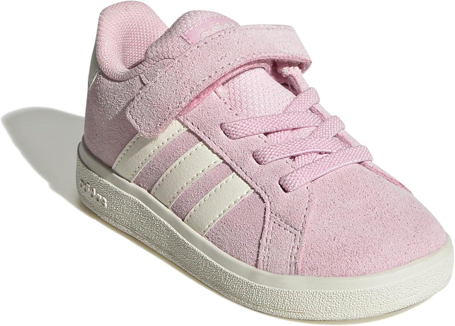 imageadidas BabyBoys Grand Court 20 Elastic Lace ampamp Strap SneakerClear PinkOff WhiteGold Metallic