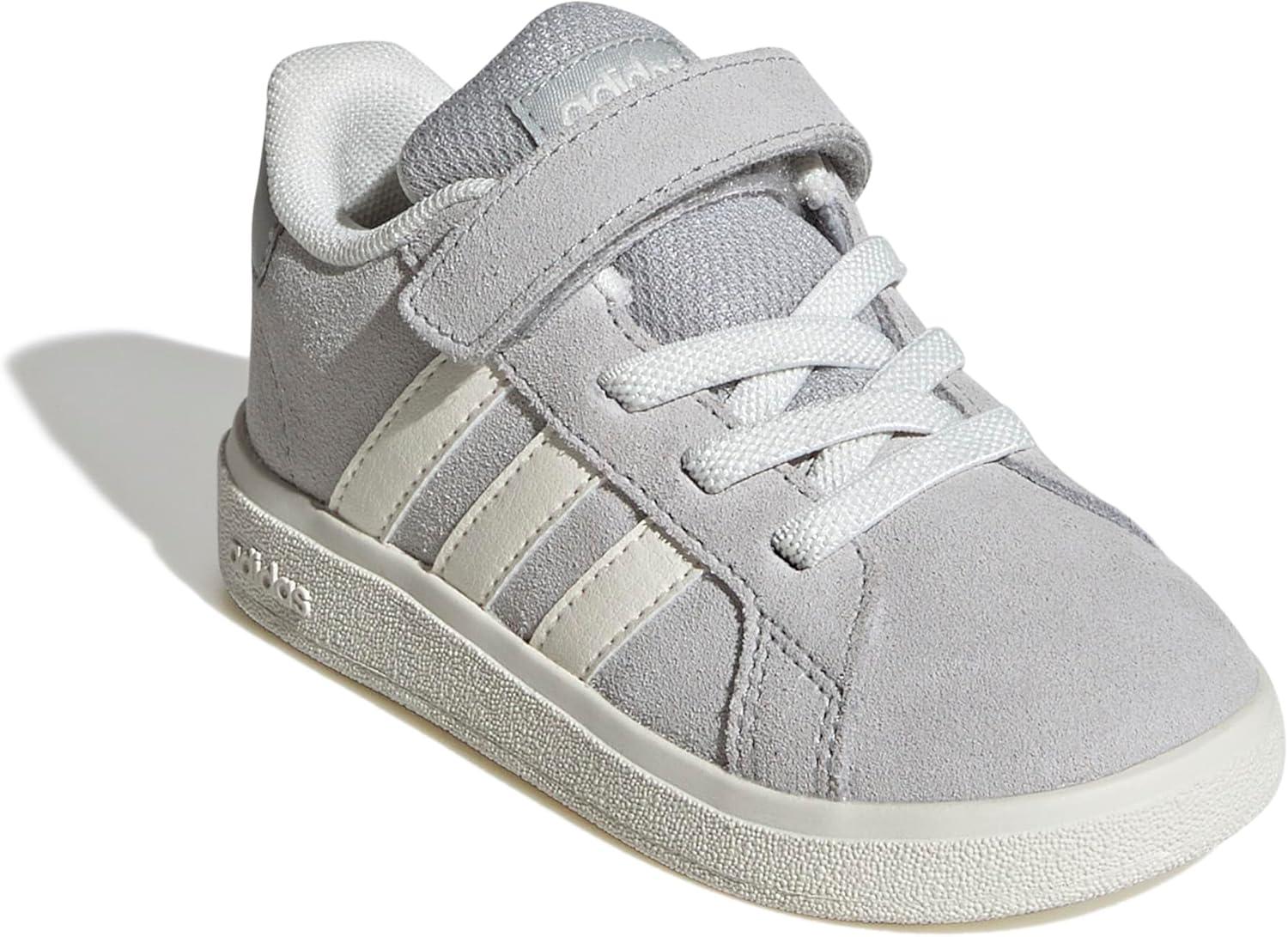 imageadidas BabyBoys Grand Court 20 Elastic Lace ampamp Strap SneakerGreyOff WhiteWhite