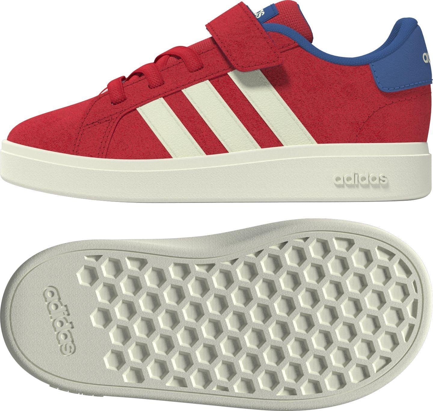 imageadidas BabyBoys Grand Court 20 Elastic Lace ampamp Strap SneakerPure RubyWhiteBright Royal