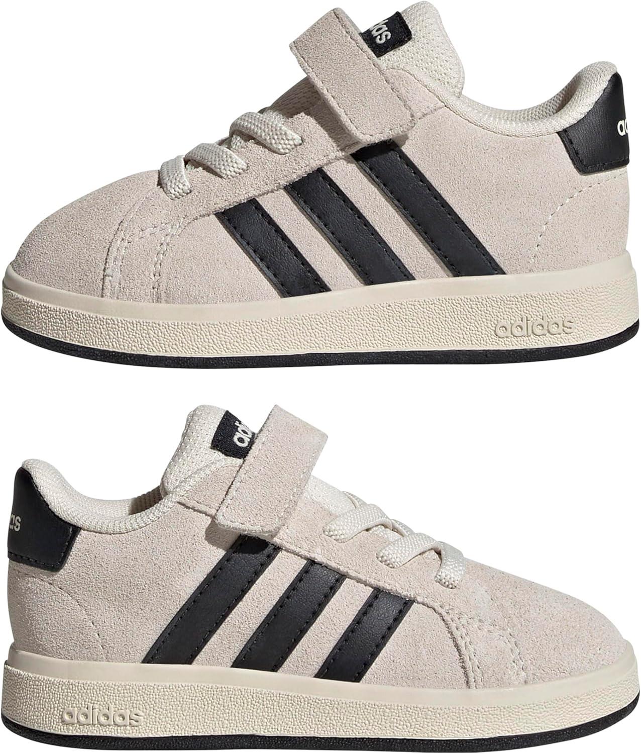 imageadidas BabyBoys Grand Court 20 Elastic Lace ampamp Strap SneakerWonder WhiteBlackWhite