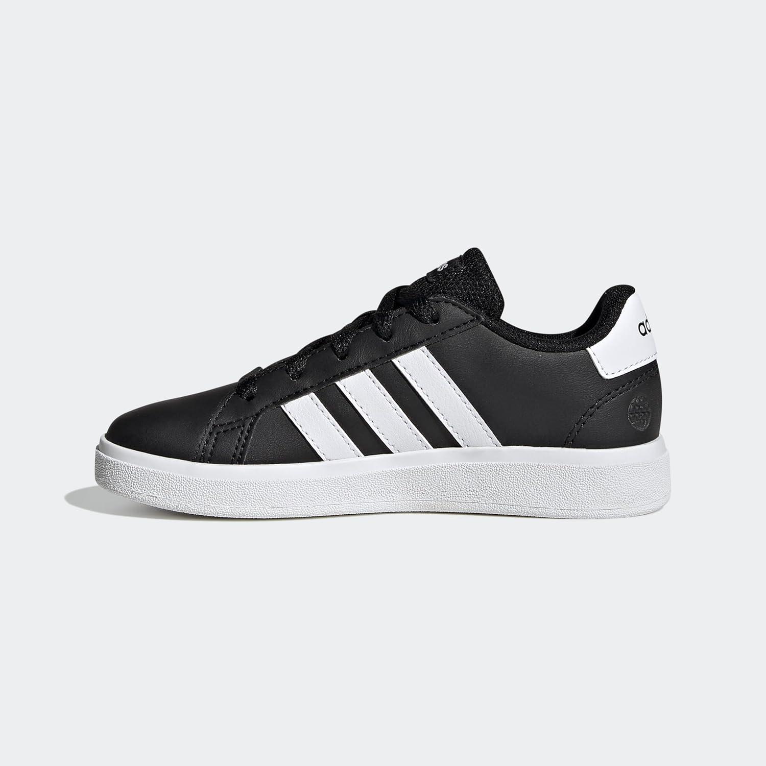 imageadidas Kids Grand Court 20 Elastic Lace ampamp Strap ShoesBlackWhiteBlack
