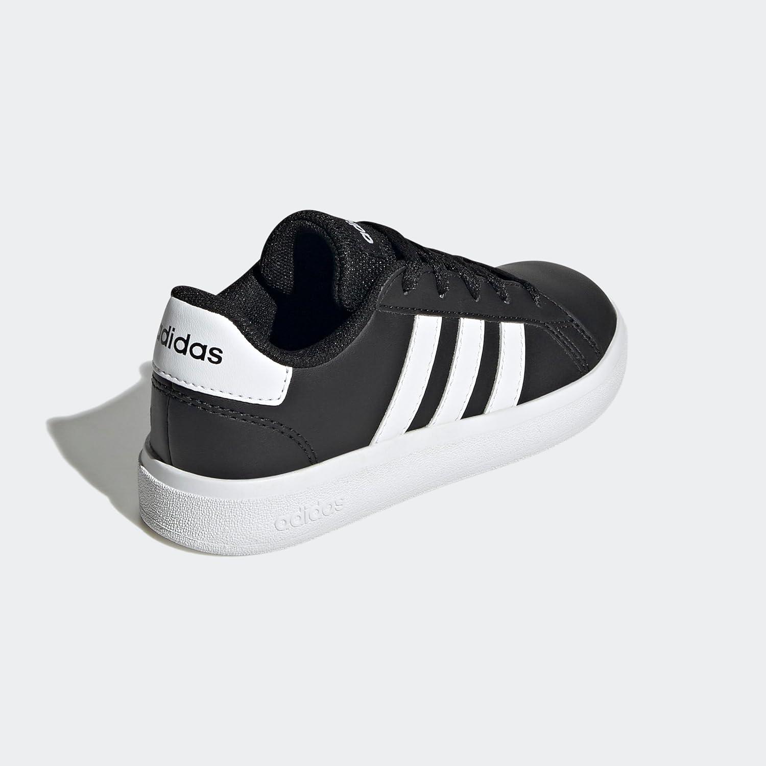 imageadidas Kids Grand Court 20 Elastic Lace ampamp Strap ShoesBlackWhiteBlack