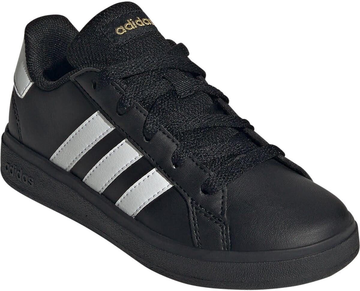 imageadidas Kids Grand Court 20 Elastic Lace ampamp Strap ShoesBlackWhiteGold Metallic