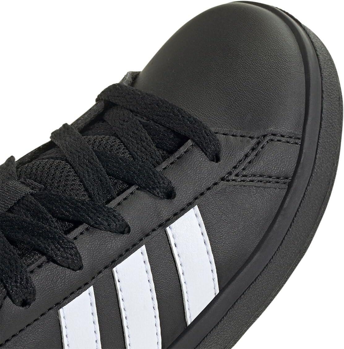 imageadidas Kids Grand Court 20 Elastic Lace ampamp Strap ShoesBlackWhiteGold Metallic
