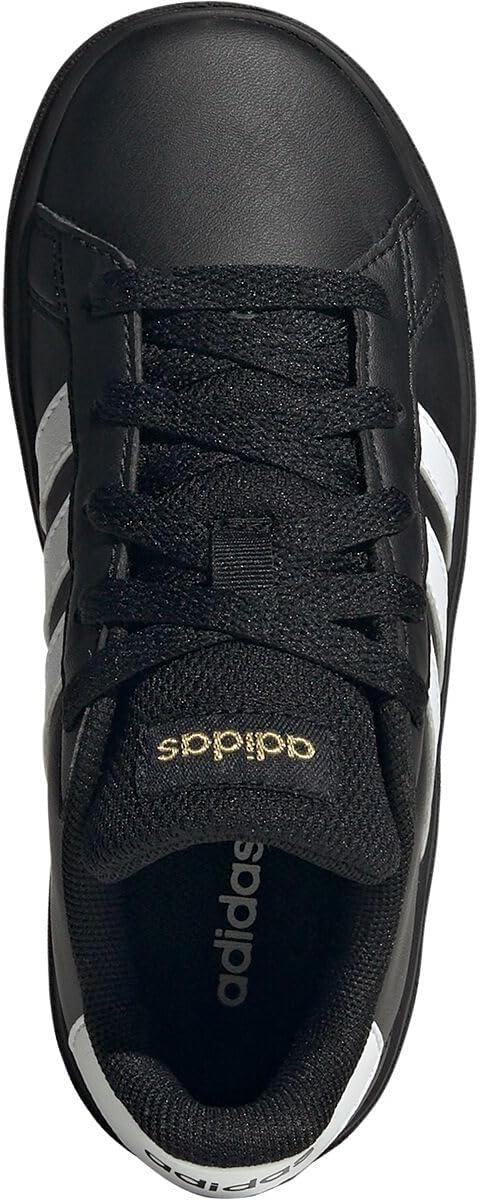 imageadidas Kids Grand Court 20 Elastic Lace ampamp Strap ShoesBlackWhiteGold Metallic