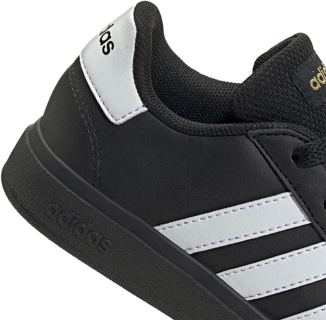 imageadidas Kids Grand Court 20 Elastic Lace ampamp Strap ShoesBlackWhiteGold Metallic
