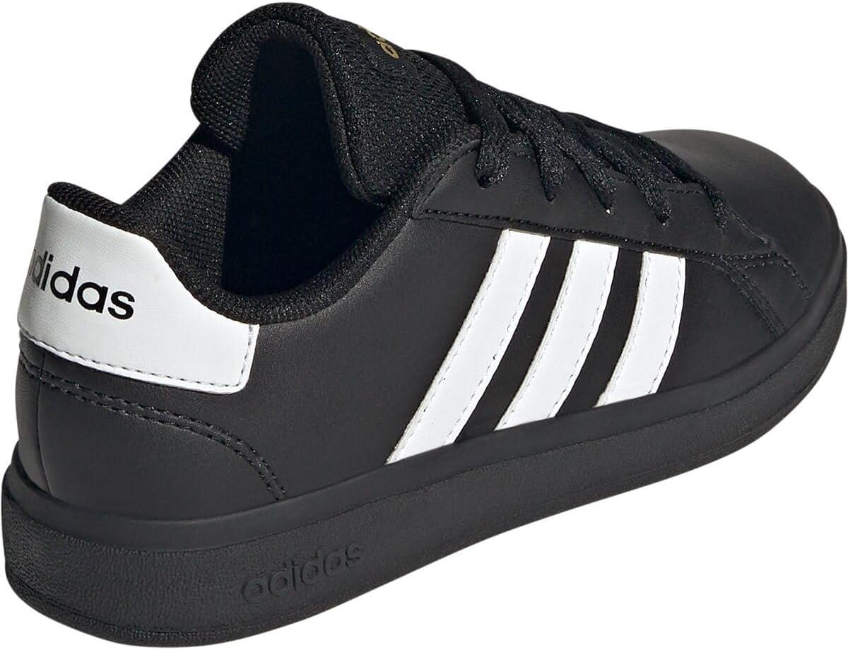 imageadidas Kids Grand Court 20 Elastic Lace ampamp Strap ShoesBlackWhiteGold Metallic