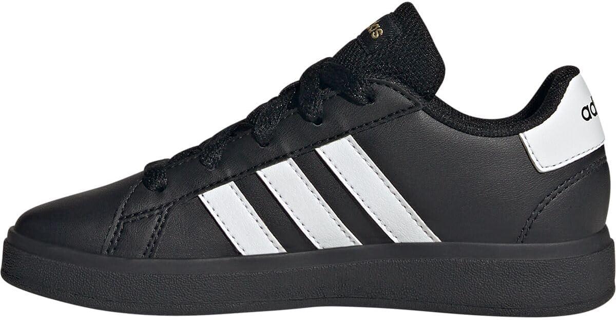 imageadidas Kids Grand Court 20 Elastic Lace ampamp Strap ShoesBlackWhiteGold Metallic