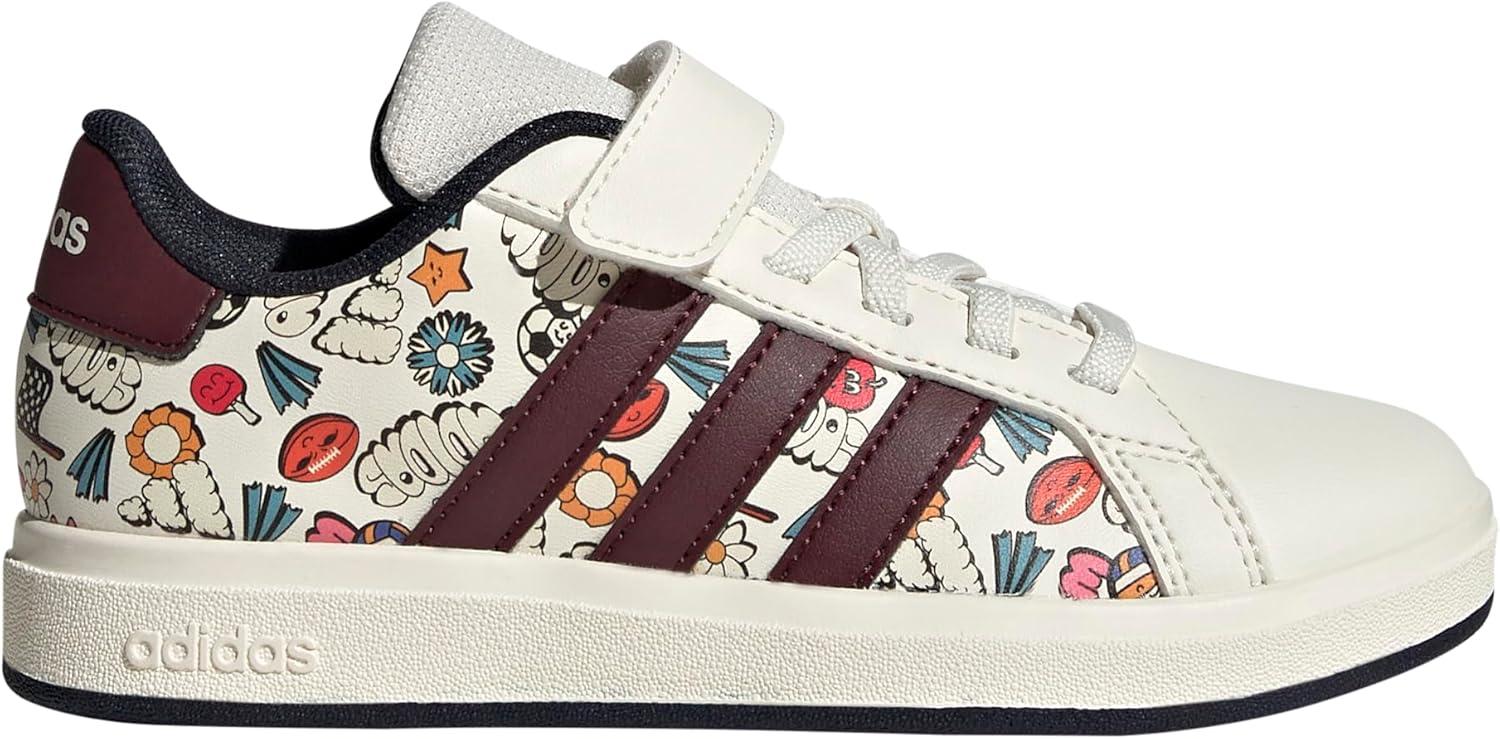 imageadidas Kids Grand Court 20 Elastic Lace ampamp Strap ShoesCloud WhiteAurora RubyInk