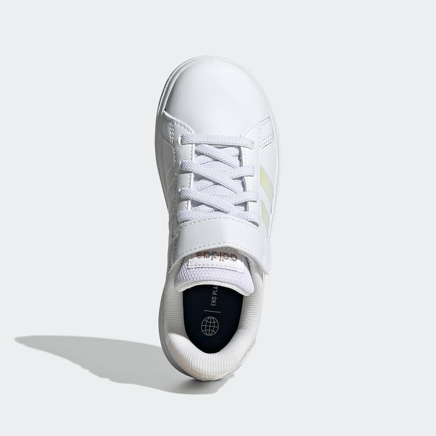 imageadidas Kids Grand Court 20 Elastic Lace ampamp Strap ShoesFtwr WhiteIridescentFtwr White Elastic