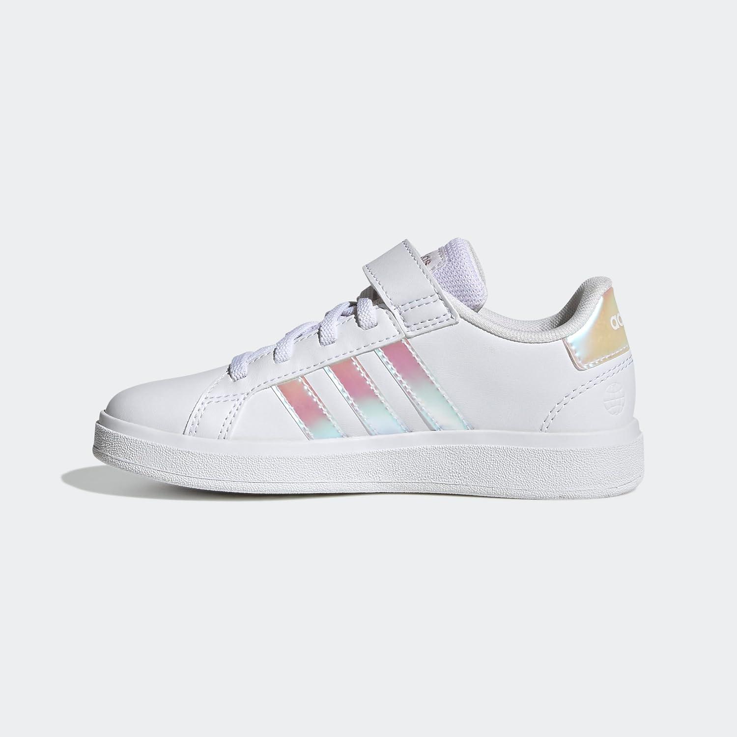 imageadidas Kids Grand Court 20 Elastic Lace ampamp Strap ShoesFtwr WhiteIridescentFtwr White Elastic