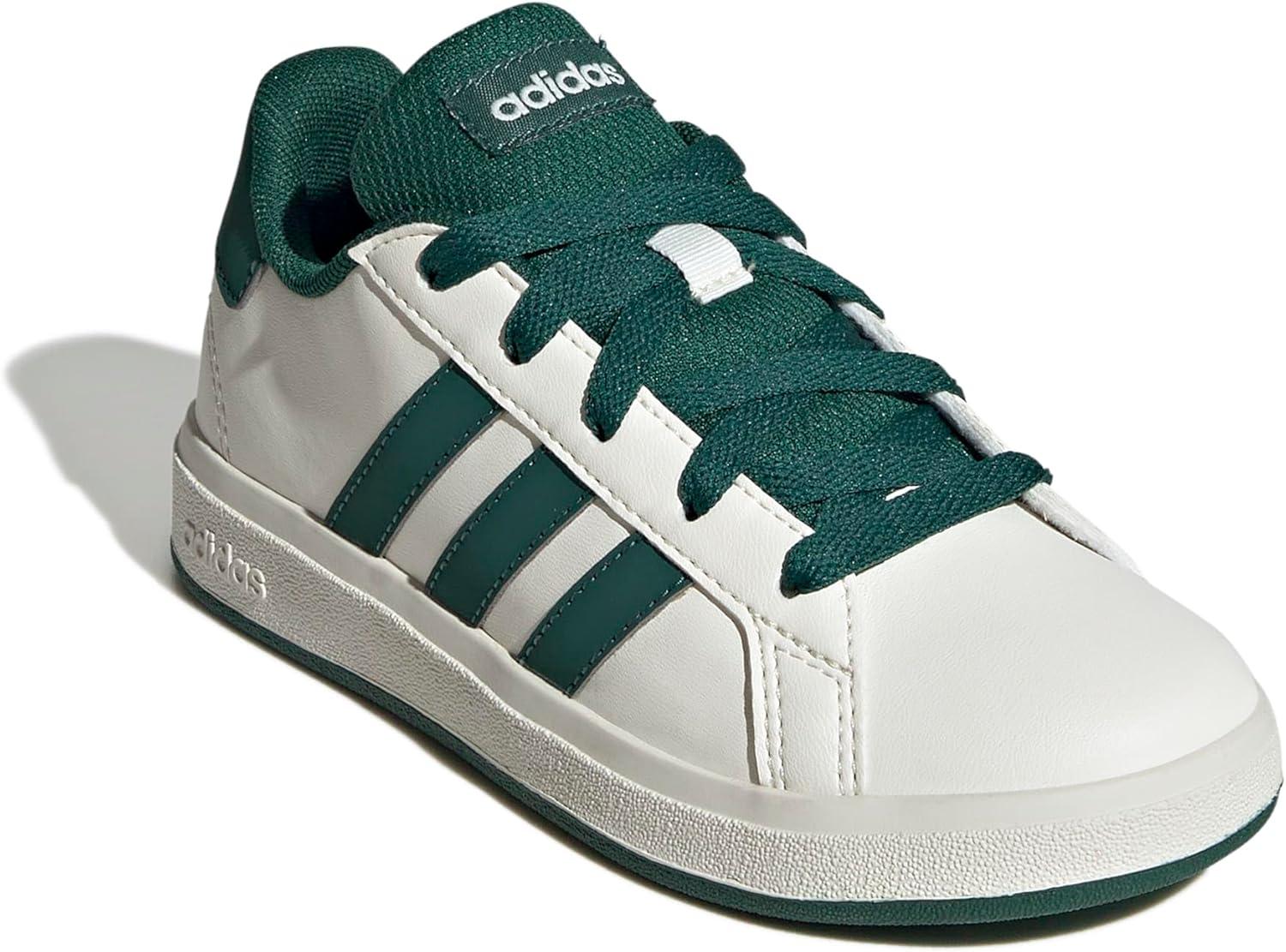 imageadidas Kids Grand Court 20 Elastic Lace ampamp Strap ShoesOff WhiteCollegiate GreenBlack