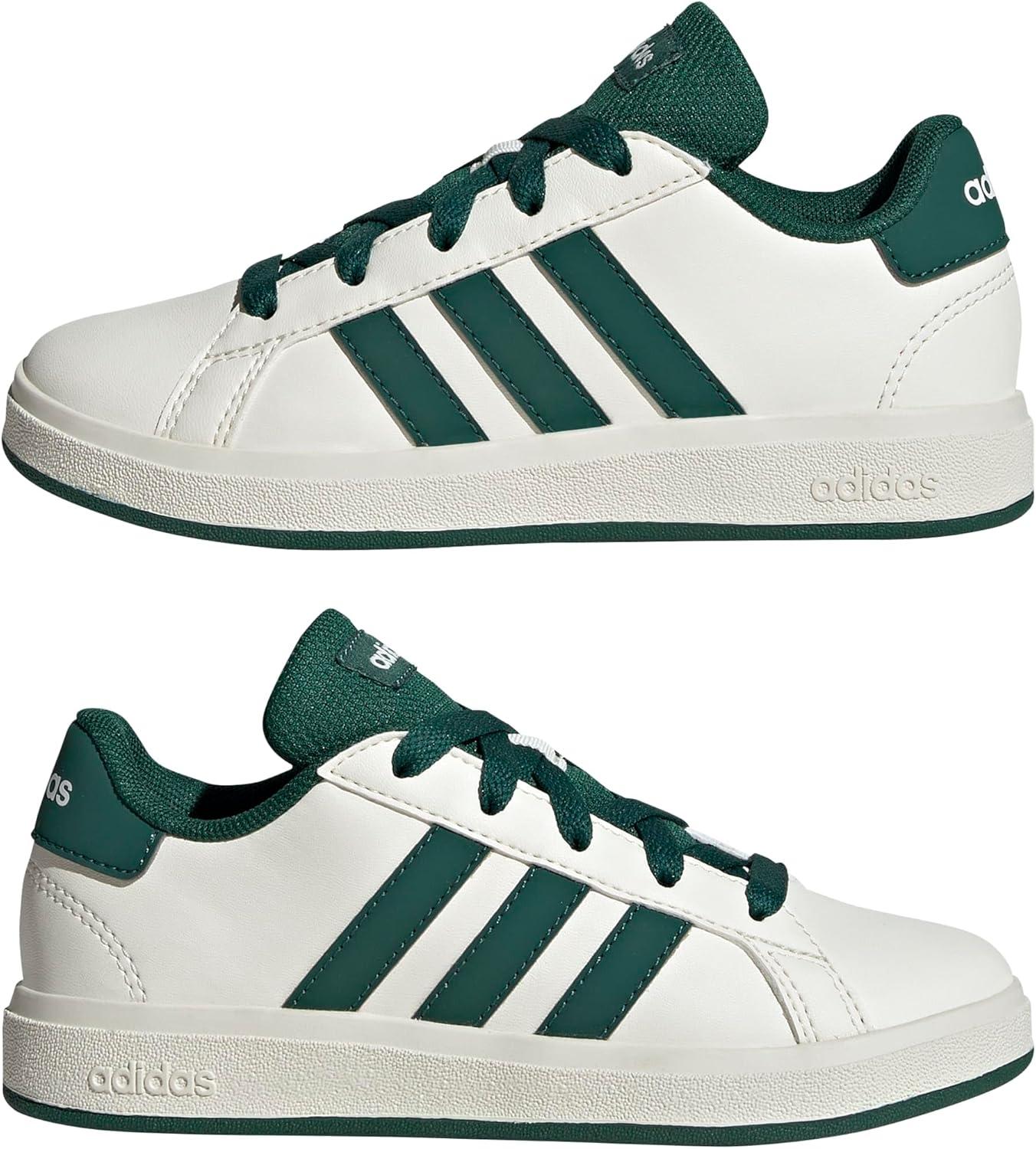 imageadidas Kids Grand Court 20 Elastic Lace ampamp Strap ShoesOff WhiteCollegiate GreenBlack