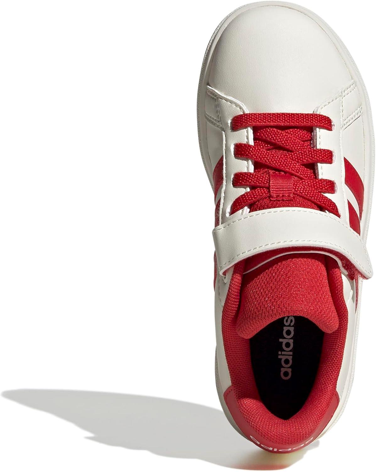 imageadidas Kids Grand Court 20 Elastic Lace ampamp Strap ShoesOff WhiteCollegiate RedBlack