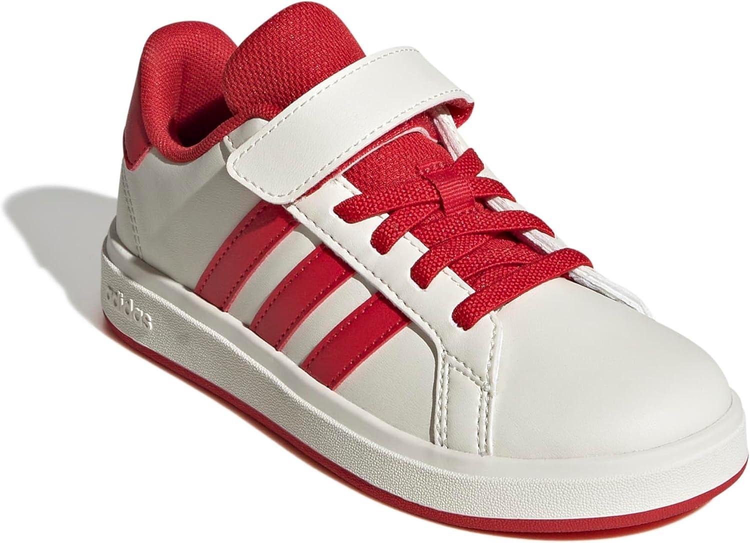 imageadidas Kids Grand Court 20 Elastic Lace ampamp Strap ShoesOff WhiteCollegiate RedBlack