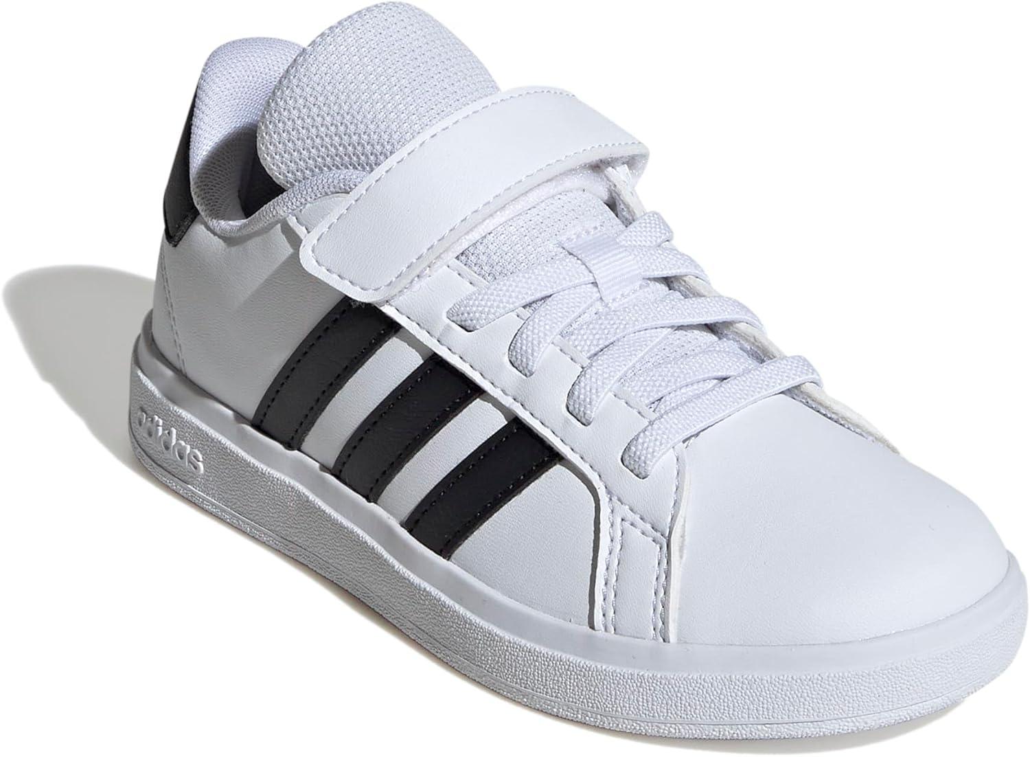imageadidas Kids Grand Court 20 Elastic Lace ampamp Strap ShoesWhiteBlackWhite