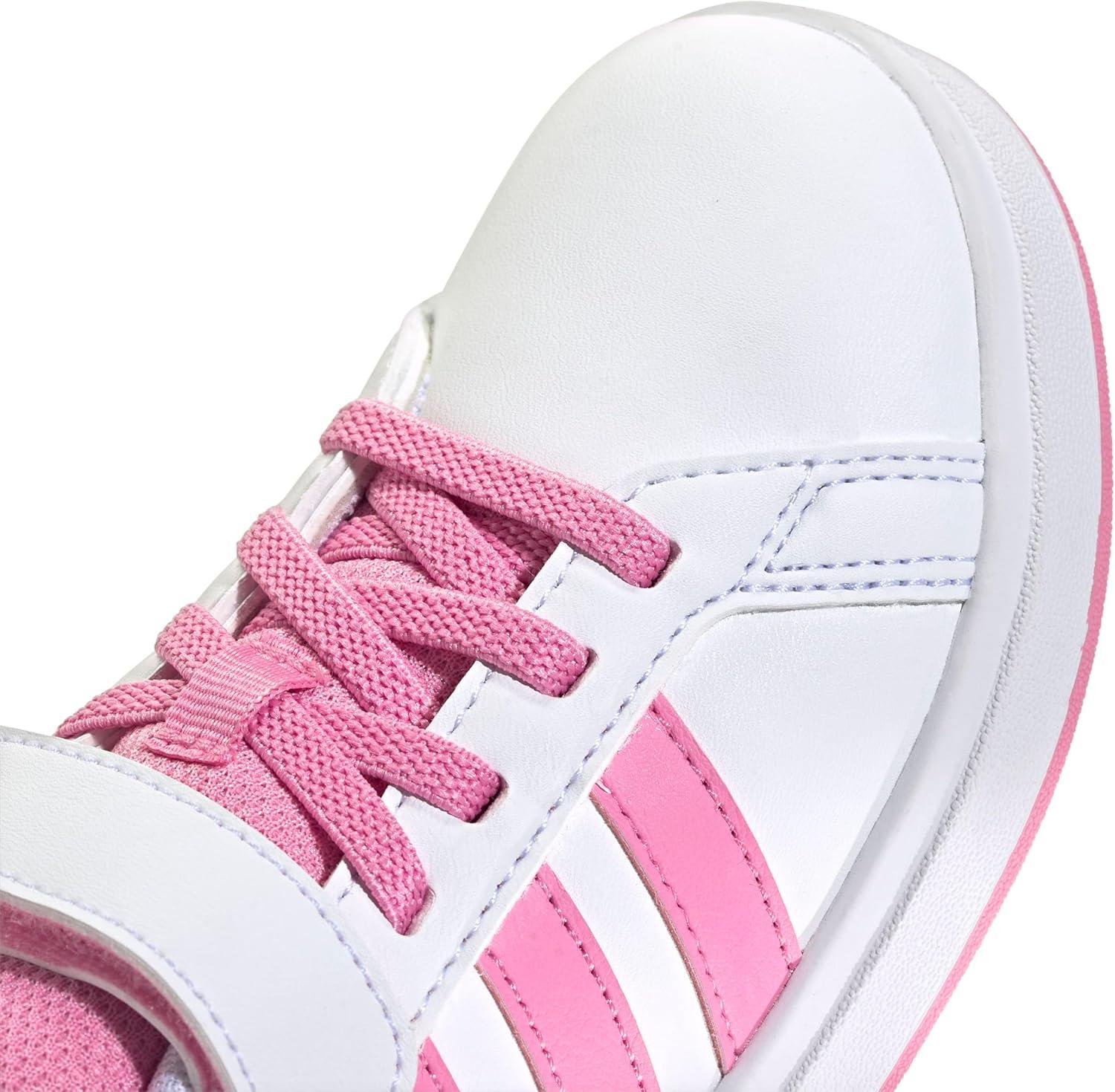 imageadidas Kids Grand Court 20 Elastic Lace ampamp Strap ShoesWhiteBliss PinkBlack