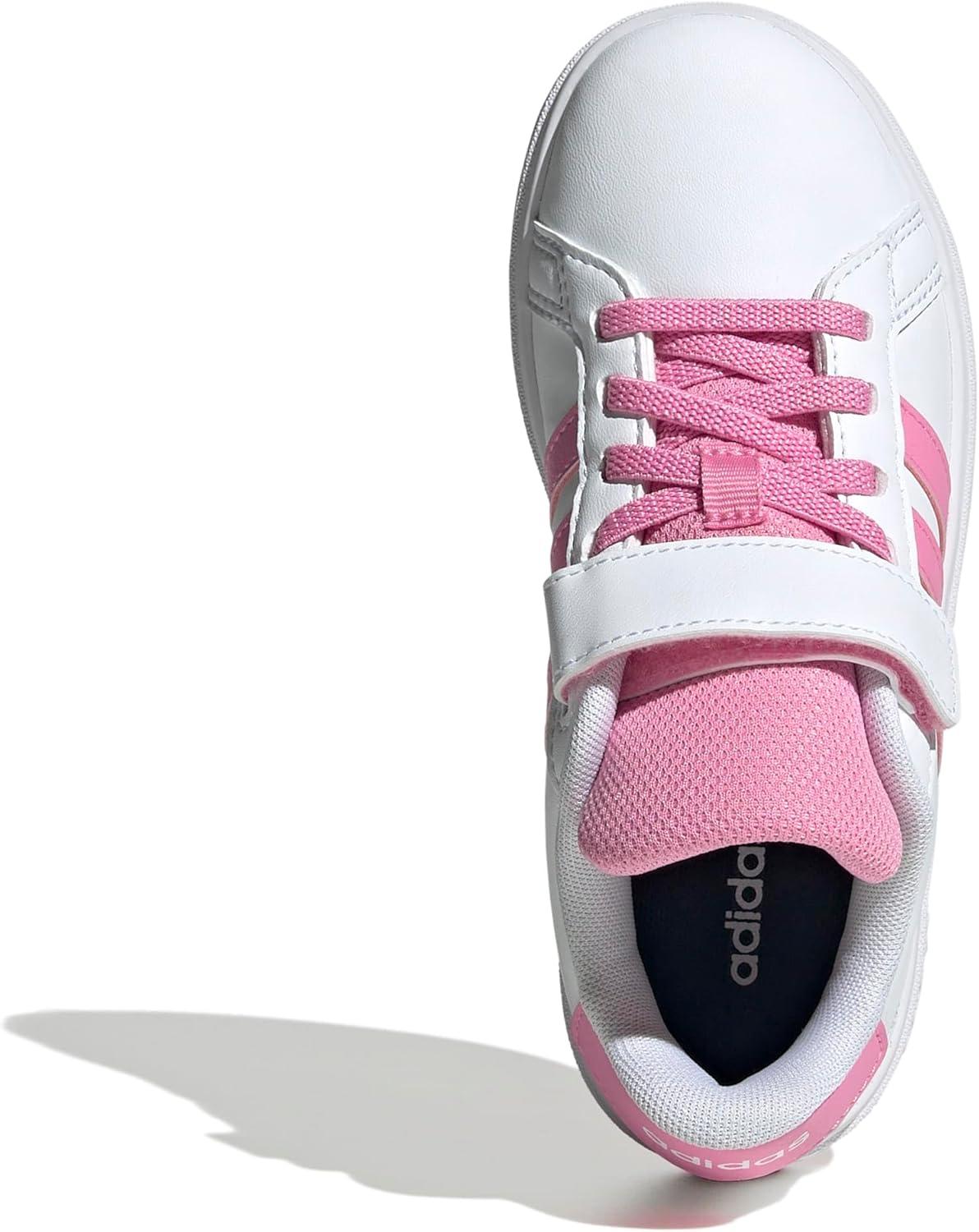 imageadidas Kids Grand Court 20 Elastic Lace ampamp Strap ShoesWhiteBliss PinkBlack