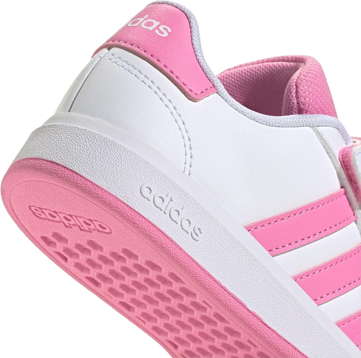 imageadidas Kids Grand Court 20 Elastic Lace ampamp Strap ShoesWhiteBliss PinkBlack