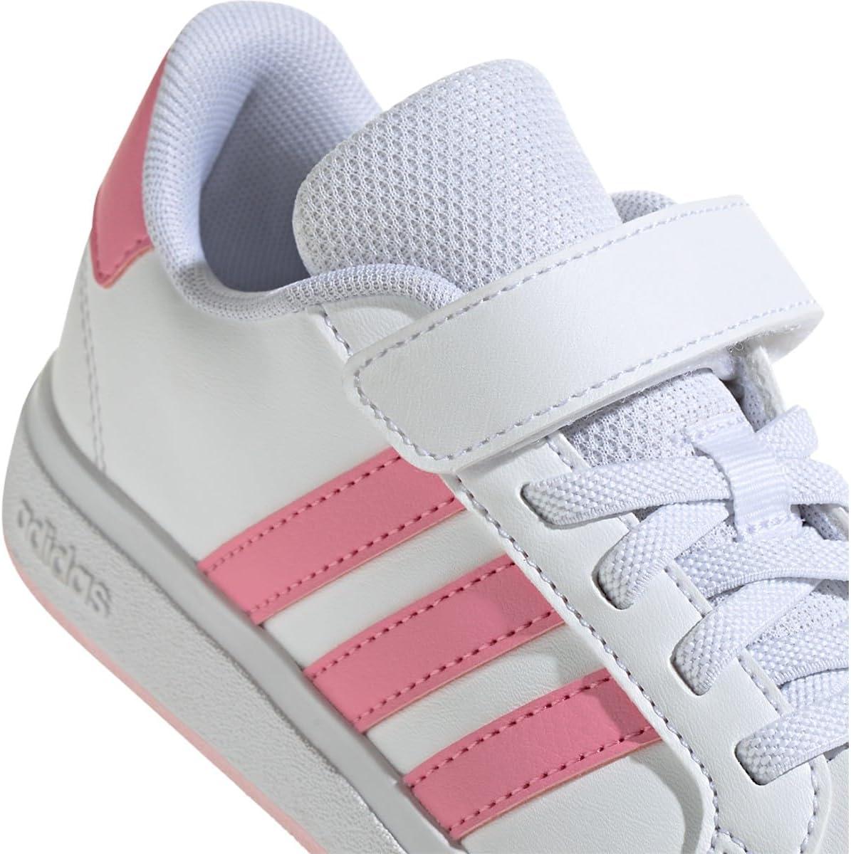imageadidas Kids Grand Court 20 Elastic Lace ampamp Strap ShoesWhiteBliss PinkClear Pink