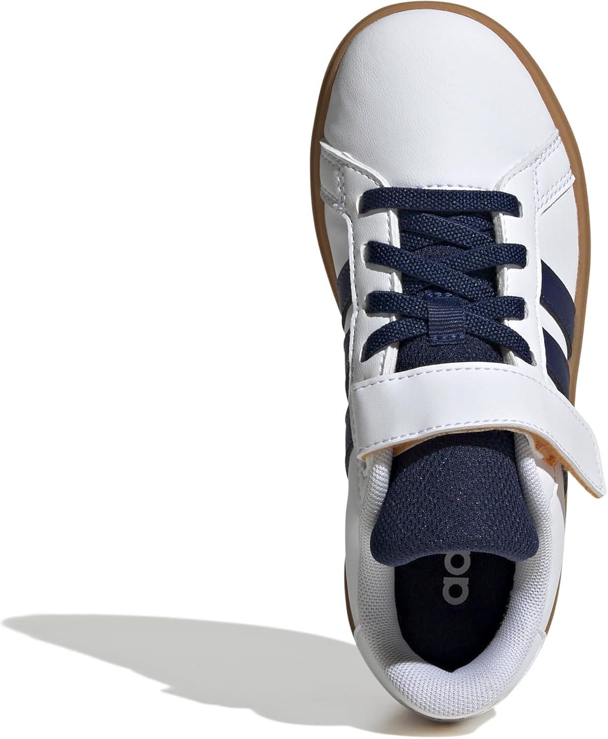 imageadidas Kids Grand Court 20 Elastic Lace ampamp Strap ShoesWhiteDark BlueGum