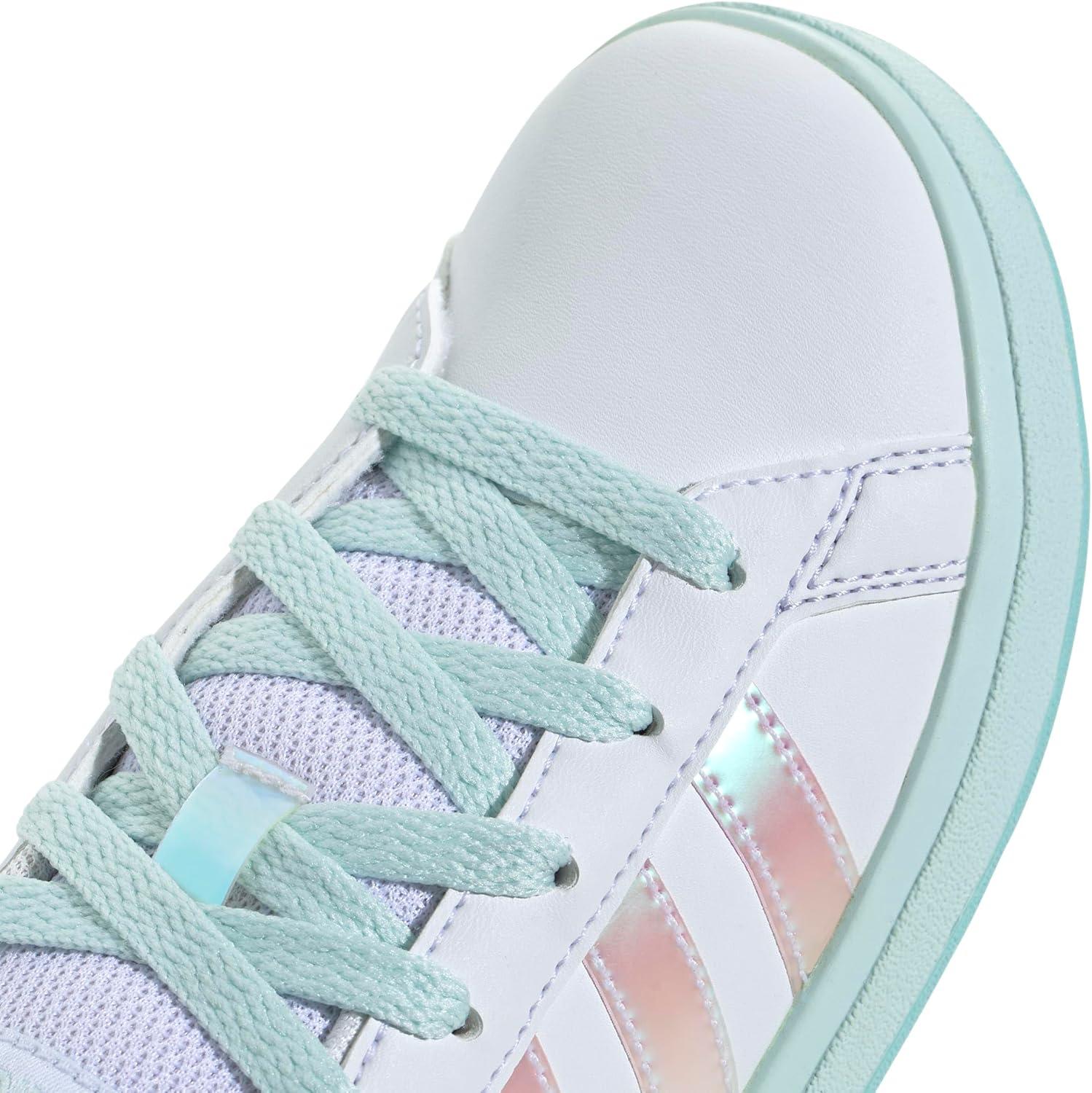 imageadidas Kids Grand Court 20 Elastic Lace ampamp Strap ShoesWhiteFlash AquaHalo Mint