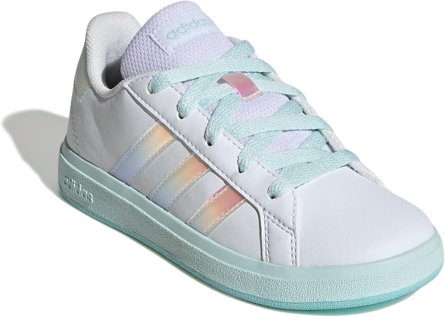 imageadidas Kids Grand Court 20 Elastic Lace ampamp Strap ShoesWhiteFlash AquaHalo Mint