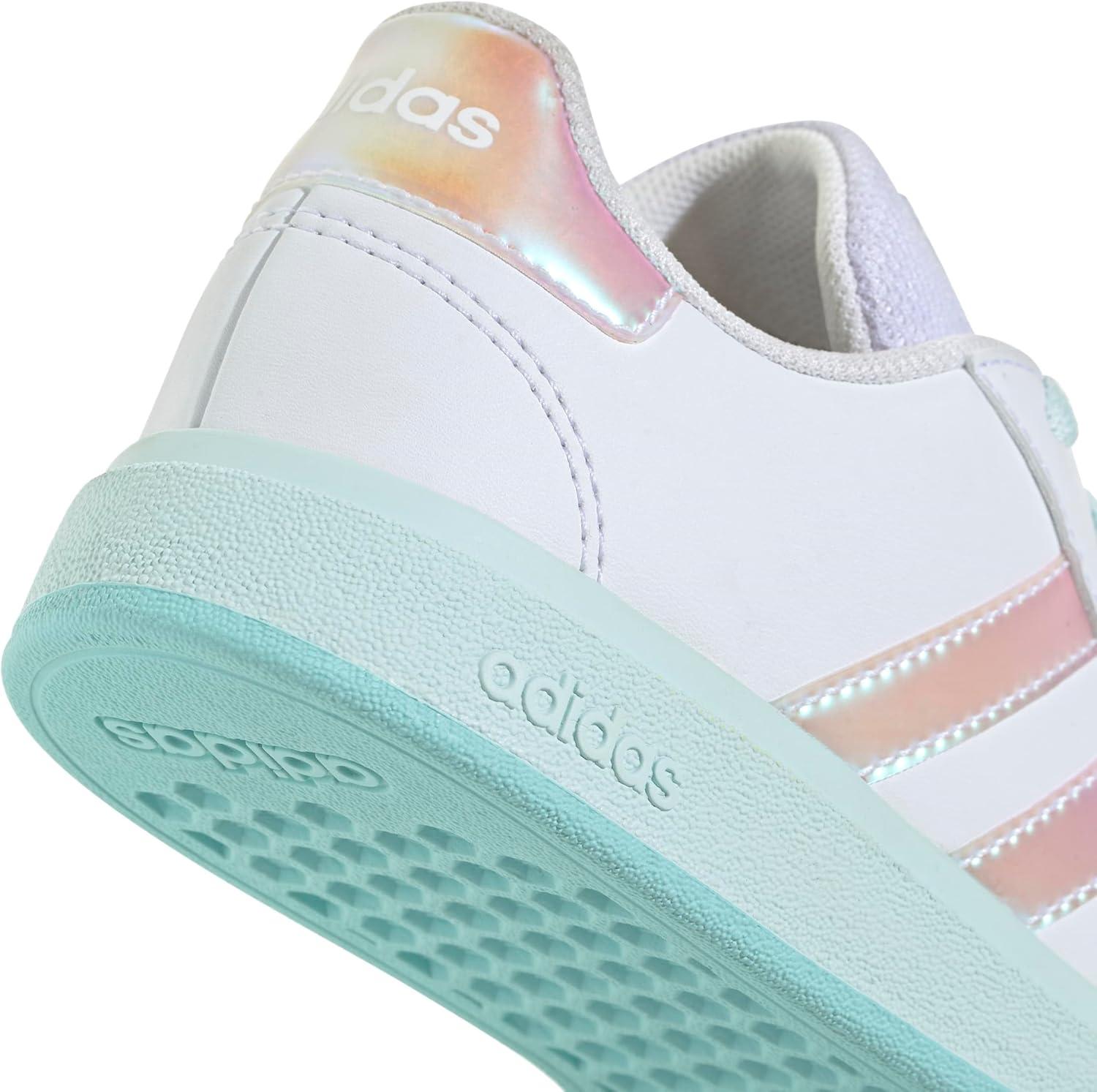 imageadidas Kids Grand Court 20 Elastic Lace ampamp Strap ShoesWhiteFlash AquaHalo Mint